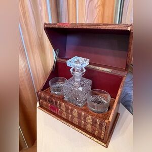 Antique vintage Leather Book decanter set: Tantalus